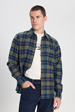 Regular Fit Normal Kesim %100 Pamuk Zeytin Yeşil Flanel Gömlek - Dusty Olive-W5646722359