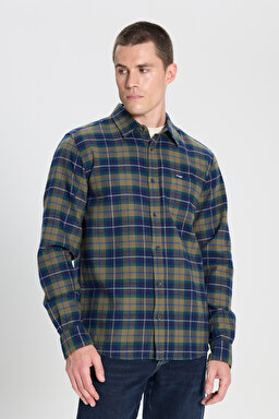Regular Fit Normal Kesim %100 Pamuk Zeytin Yeşil Flanel Gömlek - Dusty Olive-W5646722359 (görsel 2)