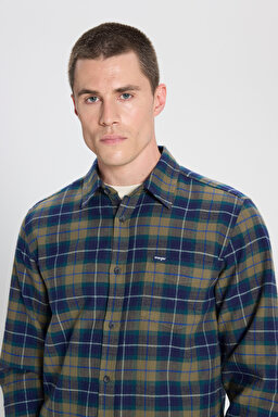 Regular Fit Normal Kesim %100 Pamuk Zeytin Yeşil Flanel Gömlek - Dusty Olive-W5646722359 (görsel 4)