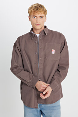 %100 Pamuk Oversize Gömlek Yaka Cepli Ceket - Peppercorn-W58520891960P