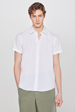 Pamuklu Regular Fit Normal Kesim Kısa Kollu Gömlek - Off White-W5931566102