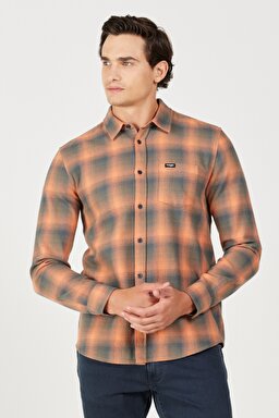 Regular Fit Normal Kesim %100 Pamuk Uzun Kollu Gömlek - Orange-W5A13BXT2 (görsel 2)
