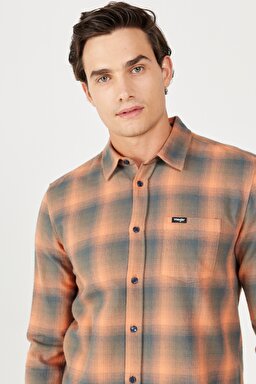 Regular Fit Normal Kesim %100 Pamuk Uzun Kollu Gömlek - Orange-W5A13BXT2 (görsel 3)