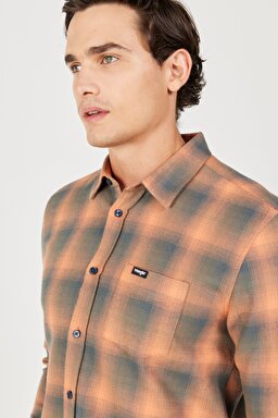 Regular Fit Normal Kesim %100 Pamuk Uzun Kollu Gömlek - Orange-W5A13BXT2 (görsel 4)