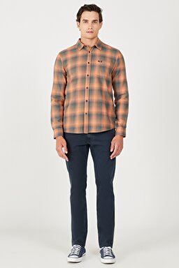 Regular Fit Normal Kesim %100 Pamuk Uzun Kollu Gömlek - Orange-W5A13BXT2 (görsel 5)