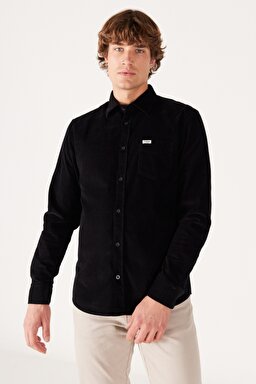 Regular Fit Normal Kesim %100 Pamuk Uzun Kollu Gömlek - Black-W5A14A100 (görsel 3)