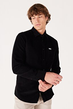 Regular Fit Normal Kesim %100 Pamuk Uzun Kollu Gömlek - Black-W5A14A100 (görsel 4)