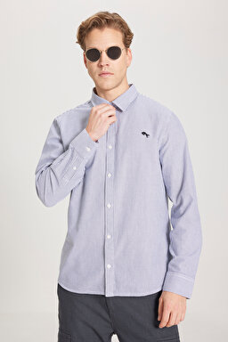 Regular Fit Normal Kesim %100 Pamuk Lacivert Gömlek - Indigo Hickory-W5A2205580B58 (görsel 3)