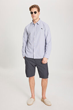 Regular Fit Normal Kesim %100 Pamuk Lacivert Gömlek - Indigo Hickory-W5A2205580B58 (görsel 5)