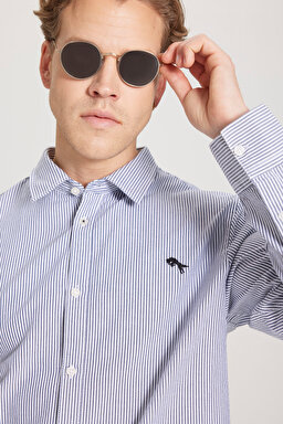 Regular Fit Normal Kesim %100 Pamuk Lacivert Gömlek - Indigo Hickory-W5A2205580B58 (görsel 6)