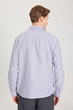 Regular Fit Normal Kesim %100 Pamuk Lacivert Gömlek - Indigo Hickory-W5A2205580B58 (görsel 7)