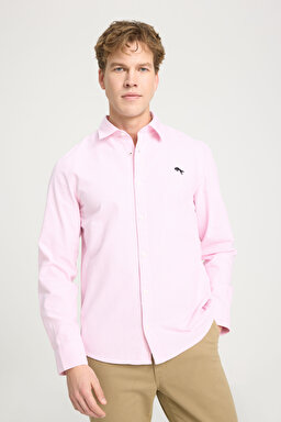 Regular Fit Normal Kesim %100 Pamuk Pembe Gömlek - Pink Stripe Oxford-W5A2205580M63