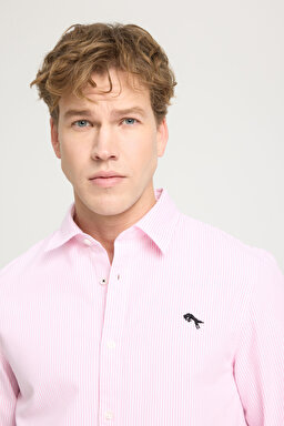 Regular Fit Normal Kesim %100 Pamuk Pembe Gömlek - Pink Stripe Oxford-W5A2205580M63 (görsel 4)