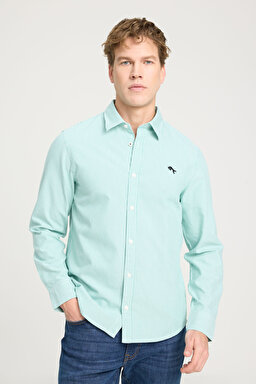 Regular Fit Normal Kesim %100 Pamuk Yeşil Gömlek - Green Stripe Oxford-W5A2205580P80