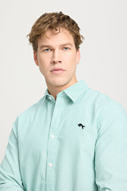 Regular Fit Normal Kesim %100 Pamuk Yeşil Gömlek - Green Stripe Oxford-W5A2205580P80 (görsel 2)