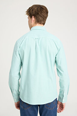Regular Fit Normal Kesim %100 Pamuk Yeşil Gömlek - Green Stripe Oxford-W5A2205580P80 (görsel 5)