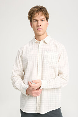 Regular Fit Normal Kesim %100 Pamuk Kareli Uzun Kollu Gömlek - Worn White-W5A24MW02