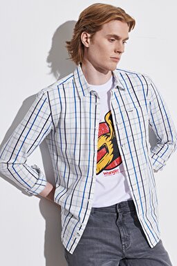 Regular Fit Normal Kesim Kareli Uzun Kollu Gömlek - Worn White-W5A2MZW02 (görsel 2)