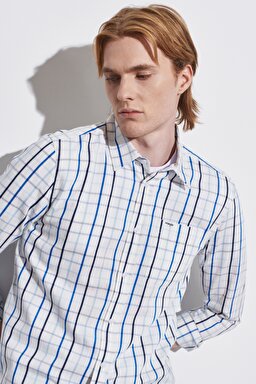 Regular Fit Normal Kesim Kareli Uzun Kollu Gömlek - Worn White-W5A2MZW02 (görsel 3)