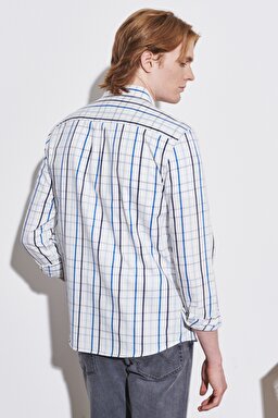 Regular Fit Normal Kesim Kareli Uzun Kollu Gömlek - Worn White-W5A2MZW02 (görsel 6)