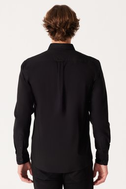 Regular Fit Normal Kesim %100 Pamuk Siyah Uzun Kollu Gömlek - Black-W5A3BM001 (görsel 5)