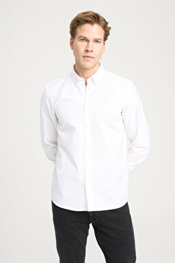 Regular Fit Normal Kesim %100 Pamuk Uzun Kollu Beyaz Oxford Gömlek - White-W5A3BM989