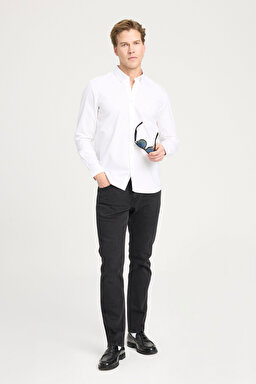 Regular Fit Normal Kesim %100 Pamuk Uzun Kollu Beyaz Oxford Gömlek - White-W5A3BM989 (görsel 3)