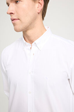 Regular Fit Normal Kesim %100 Pamuk Uzun Kollu Beyaz Oxford Gömlek - White-W5A3BM989 (görsel 4)