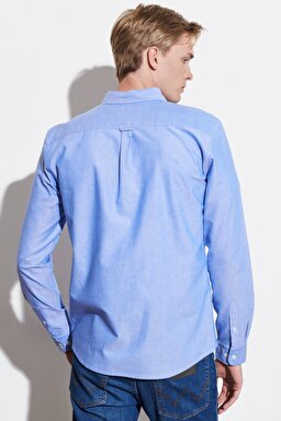 Regular Fit Normal Kesim %100 Pamuk Açık Mavi Oxford Gömlek - Dark Blue-W5A3BMX50 (görsel 8)