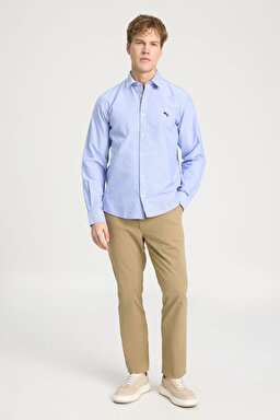 Regular Fit Normal Kesim %100 Pamuk Mavi Uzun Kollu Gömlek - Limoges Blue-W5A9205580X50 (görsel 3)