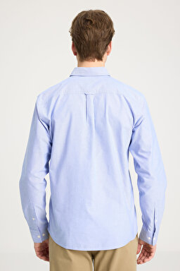 Regular Fit Normal Kesim %100 Pamuk Mavi Uzun Kollu Gömlek - Limoges Blue-W5A9205580X50 (görsel 5)