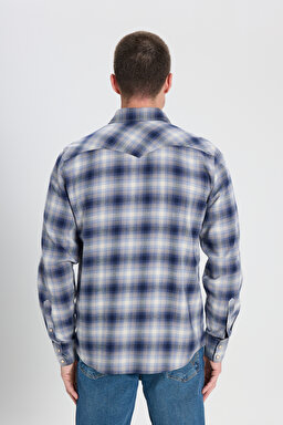 Regular Fit Normal Kesim %100 Pamuk Mavi Ekoseli Gömlek - Blue Shadow-W5B45909126 (görsel 3)