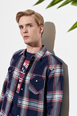 Regular Fit Normal Kesim Kareli Uzun Kollu Gömlek - Withered Rose-W5B4MTXHZ (görsel 4)