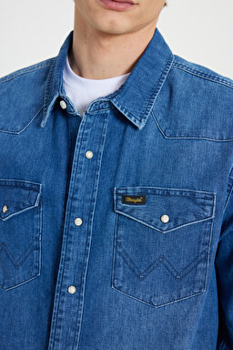 Regular Fit Normal Kesim Esnek Jean Kot Gömlek - Indigo Clay-W5D1NC152 (görsel 6)