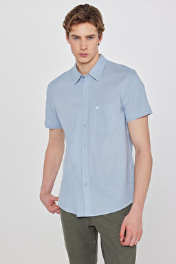 Regular Fit Normal Kesim Keten Karışımlı Açık Mavi Gömlek - Light Blue-W5J7LO404