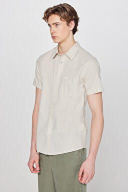 Regular Fit Normal Kesim Kısa Kollu Gömlek - Beige-W5J7LO614 (görsel 2)