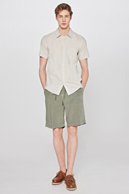 Regular Fit Normal Kesim Kısa Kollu Gömlek - Beige-W5J7LO614 (görsel 3)