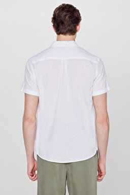 Regular Fit Normal Kesim Kısa Kollu Düğmeli Yaka Keten Gömlek - White-W5J7LO989 (görsel 5)