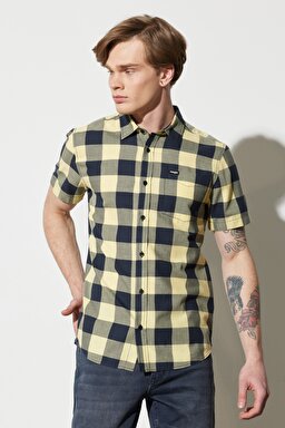 Regular Fit Normal Kesim %100 Pamuk Kısa Kollu Gömlek - Deep Lichen Green-W5K02LX1X (görsel 2)
