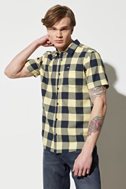 Regular Fit Normal Kesim %100 Pamuk Kısa Kollu Gömlek - Deep Lichen Green-W5K02LX1X (görsel 3)