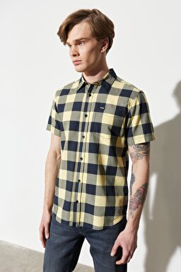 Regular Fit Normal Kesim %100 Pamuk Kısa Kollu Gömlek - Deep Lichen Green-W5K02LX1X (görsel 4)