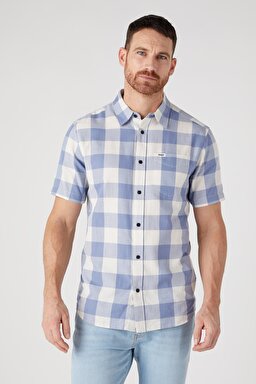 Regular Fit Normal Kesim %100 Pamuk Kısa Kollu Gömlek - Stone Wash Blue-W5K02LX4Q