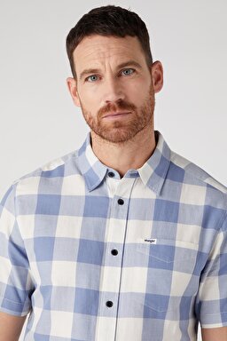 Regular Fit Normal Kesim %100 Pamuk Kısa Kollu Gömlek - Stone Wash Blue-W5K02LX4Q (görsel 2)