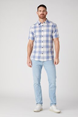 Regular Fit Normal Kesim %100 Pamuk Kısa Kollu Gömlek - Stone Wash Blue-W5K02LX4Q (görsel 3)