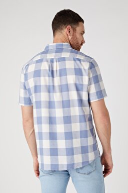 Regular Fit Normal Kesim %100 Pamuk Kısa Kollu Gömlek - Stone Wash Blue-W5K02LX4Q (görsel 4)