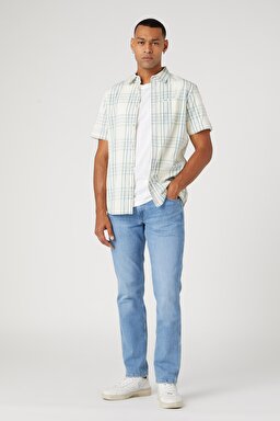 Regular Fit Normal Kesim %100 Pamuk Kısa Kollu Gömlek - Captains Blue-W5K04M84Z (görsel 3)