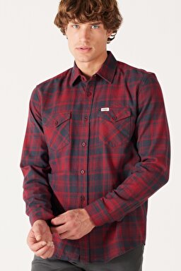 Regular Fit Normal Kesim %100 Pamuk Uzun Kollu Gömlek - Red-W5M8T2X2G (görsel 2)