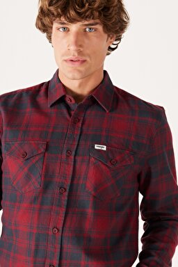 Regular Fit Normal Kesim %100 Pamuk Uzun Kollu Gömlek - Red-W5M8T2X2G (görsel 3)