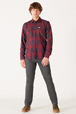 Regular Fit Normal Kesim %100 Pamuk Uzun Kollu Gömlek - Red-W5M8T2X2G (görsel 4)