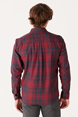 Regular Fit Normal Kesim %100 Pamuk Uzun Kollu Gömlek - Red-W5M8T2X2G (görsel 5)